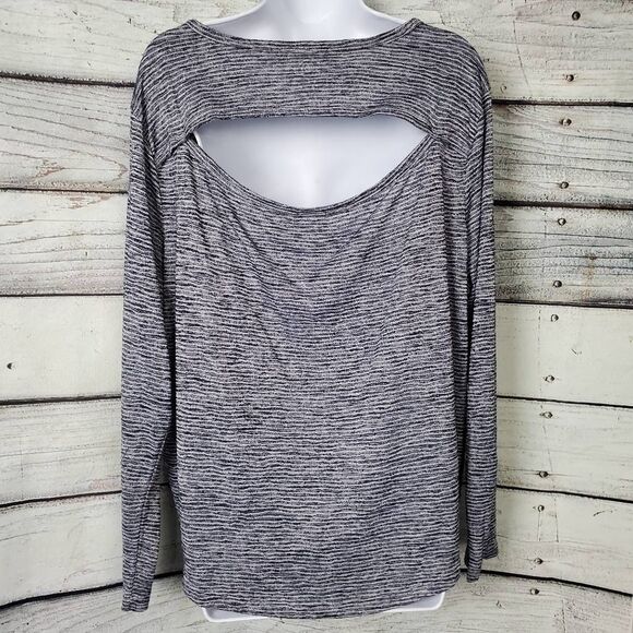 Athleta Women’s XL Long Sleeve Heathered Navy Gray Striped Top Modal Blend - Picture 3 of 8